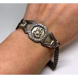 Antique Sterling Silver Madonna Child Bracelet Religious Catholic 7”